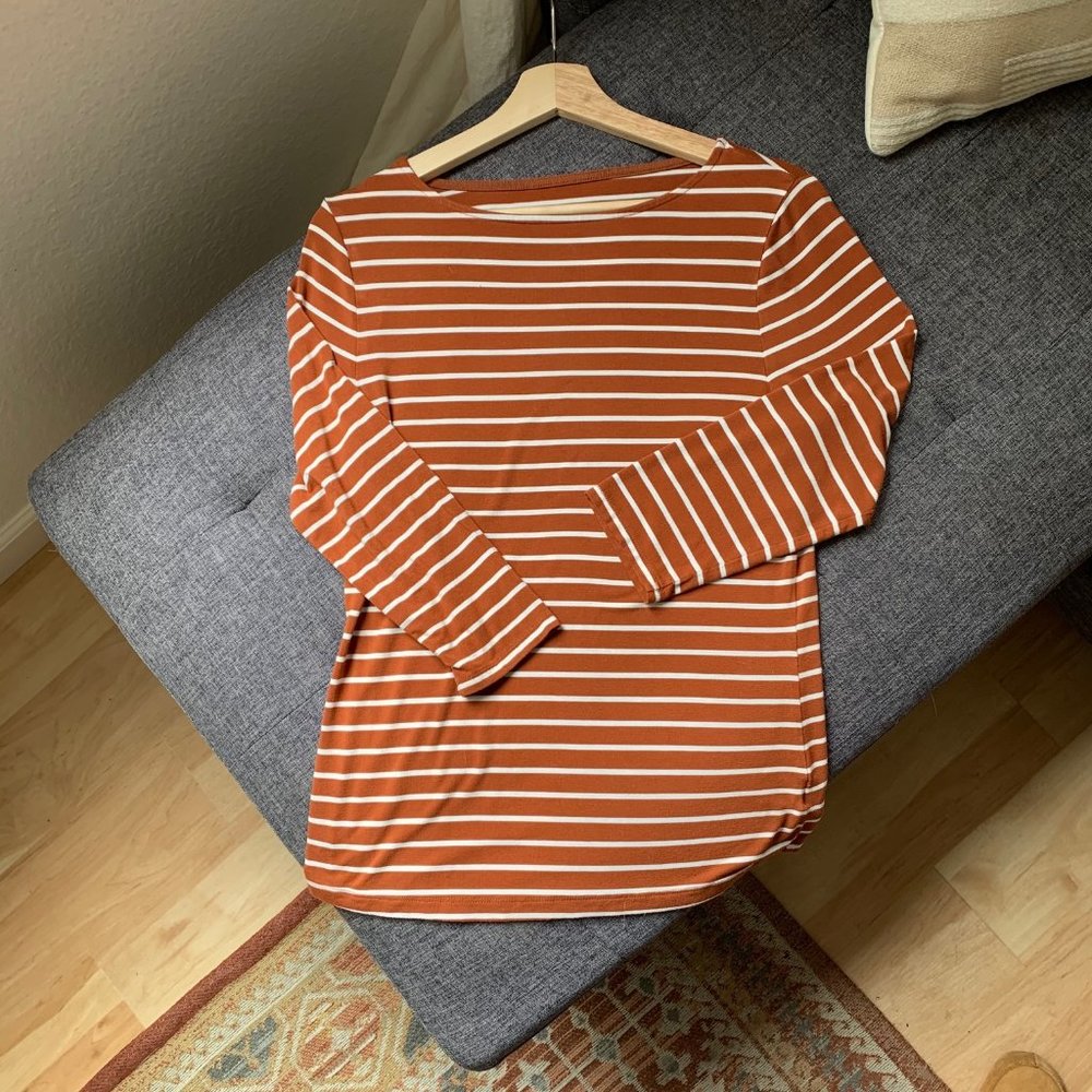 3/4 Length Sleeves Brown and White Striped Shirt